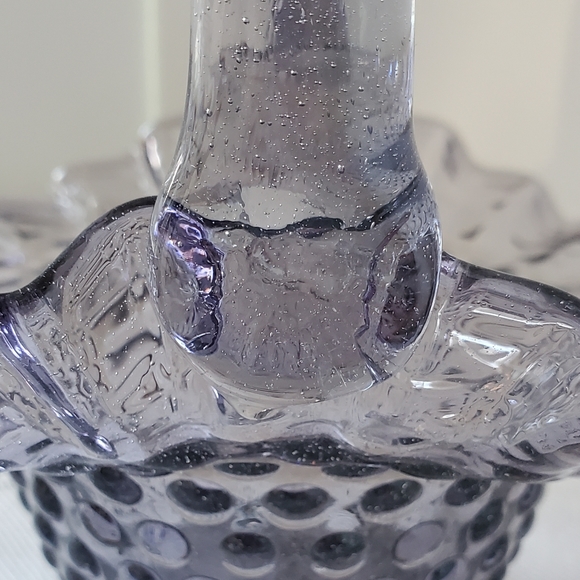 Antique Fenton Hobnail Purple Amethyst Glass Basket Ruffle 7.25" Violet - Picture 6 of 10